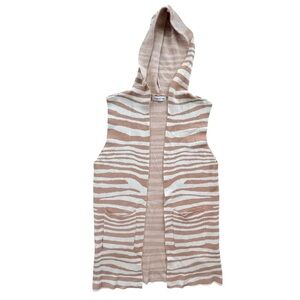 Yao Star Womens OS Cream Tan Zebra Print Open Hood Sleeveless Knit Long Cardigan